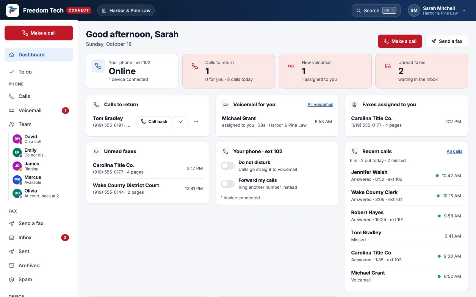 The Freedom Tech Connect dashboard
