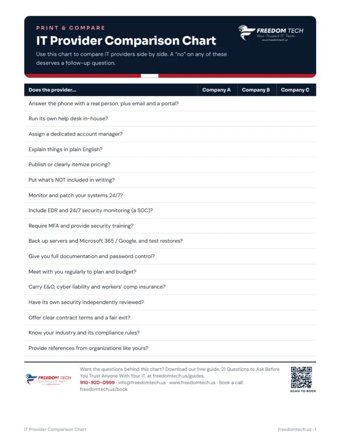 IT Provider Comparison Chart guide cover