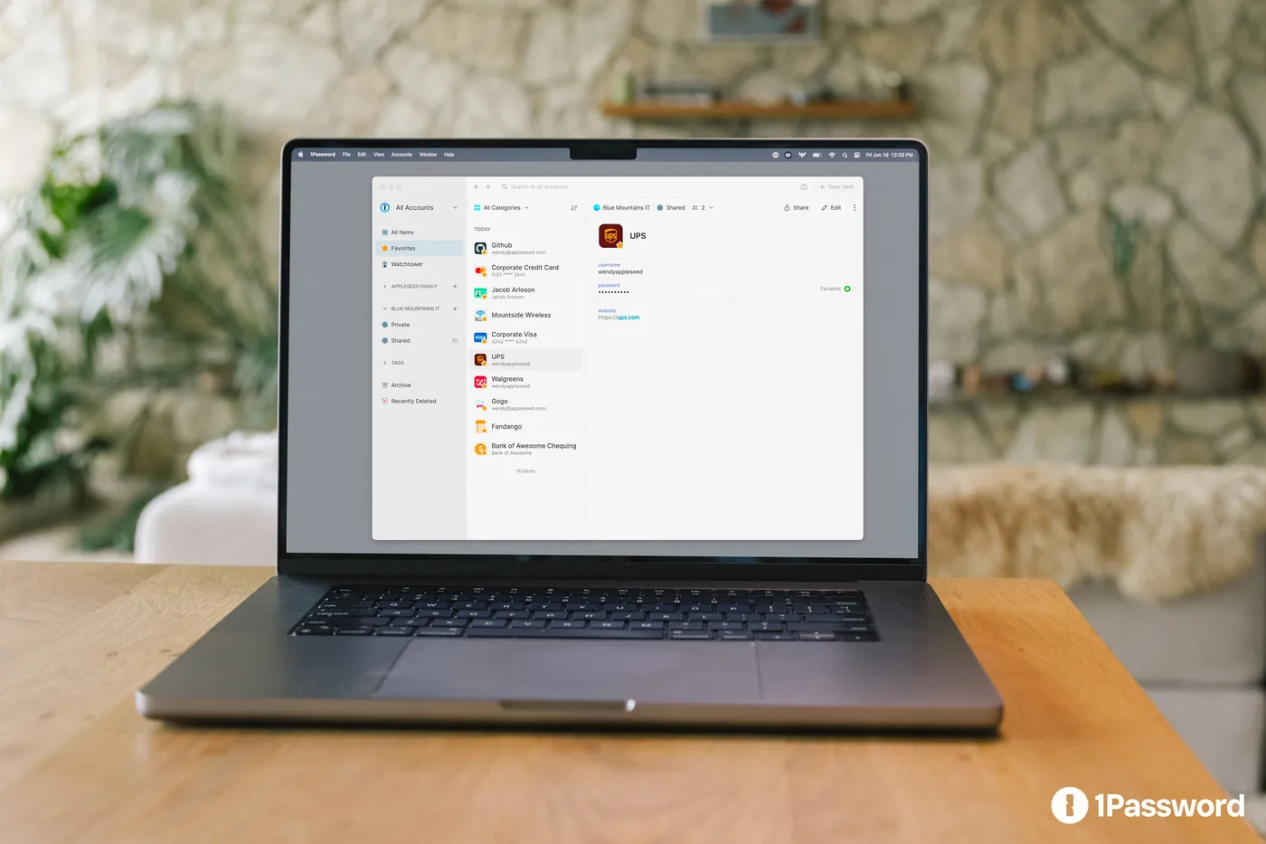 1Password running on a laptop