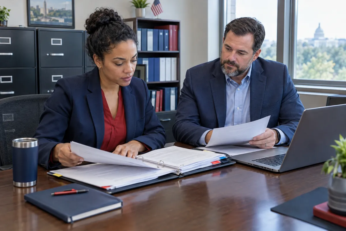 Defense contractor reviewing compliance documentation