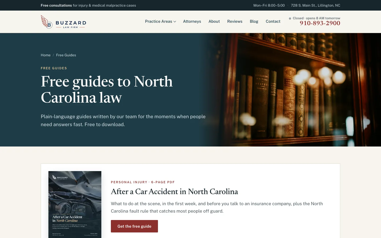 The free guides page on the Buzzard Law Firm website